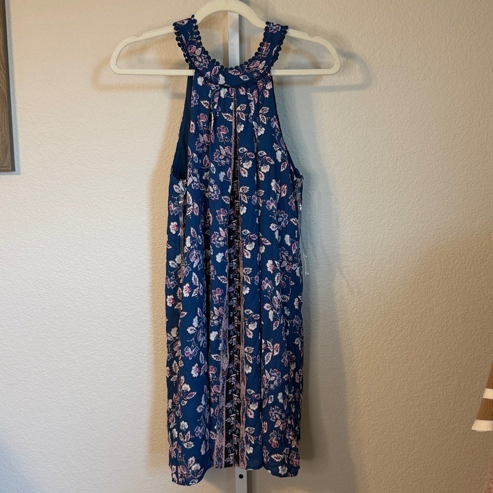 Blue Rain Blue Floral Halter Summer‎ Sun Dress Size S